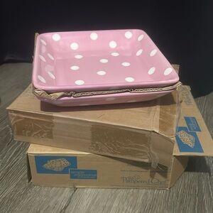 Pampered Chef Simple Additions Square Plates Pink/White Polka Dots New